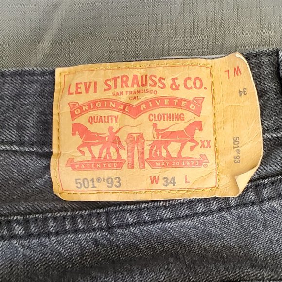 Levi’s black 501 93 manufacture distressed jeans, size 34 - Picture 6 of 6